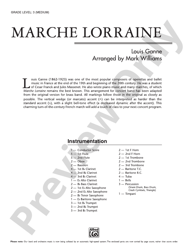 Marche Lorraine - Concert Band Conductor Score & Parts (Digital Download)