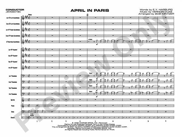 April in Paris (Grade 4.5) - Jazz Ensemble Conductor Score & Parts(Digital Download)