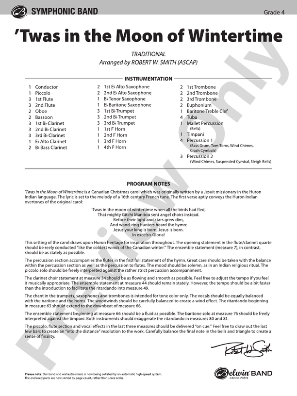 Twas in the Moon of Wintertime (Grade 4) - Concert Band Conductor Score & Parts (Digital Download)