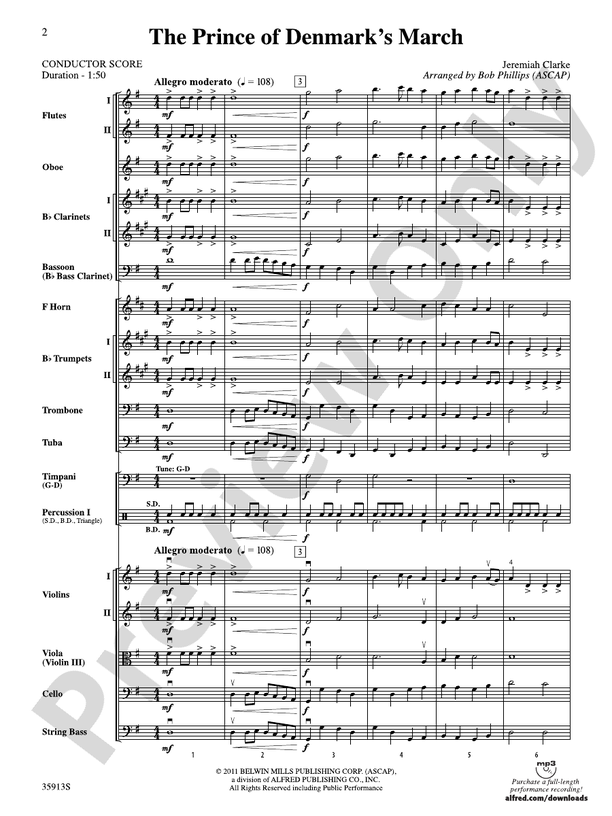 The Prince of Denmark's March – Full Orchestra Conductor Score & Parts (Digital Download)