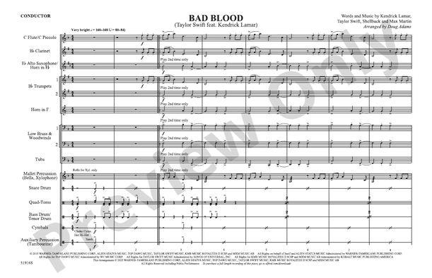 Bad Blood – Marching Band Conductor Score & Parts (Digital Download)