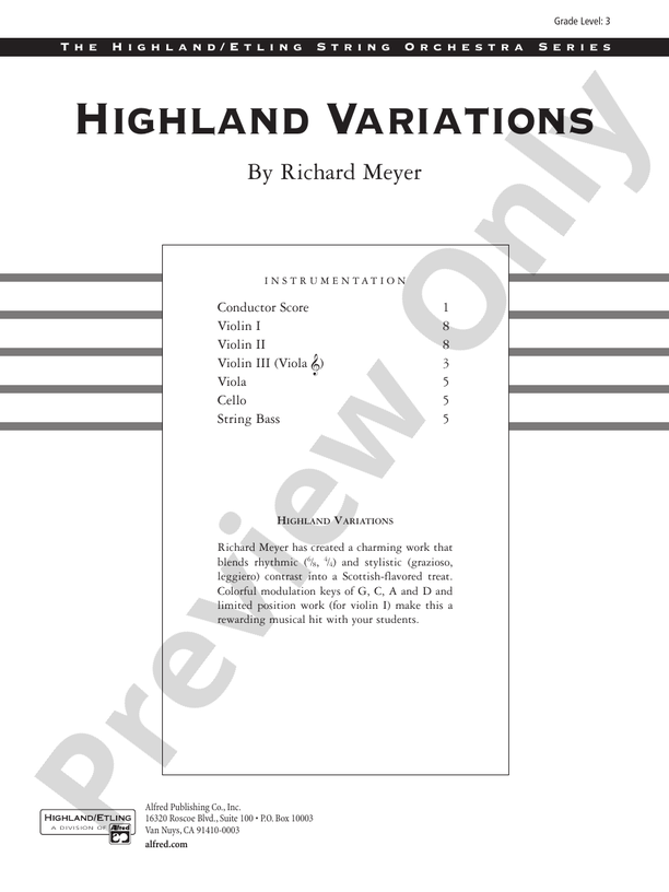 Highland Variations – String Orchestra Conductor Score & Parts (Digital Download)