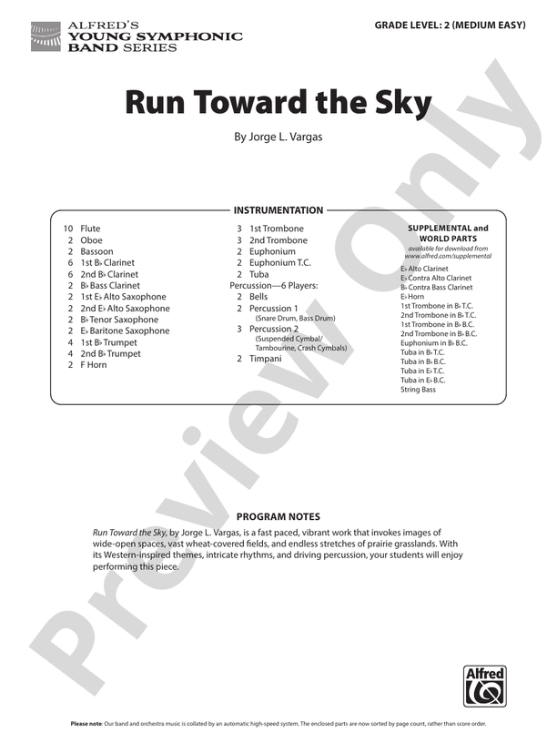 Run Toward the Sky - Concert Band Conductor Score & Parts (Digital Download)