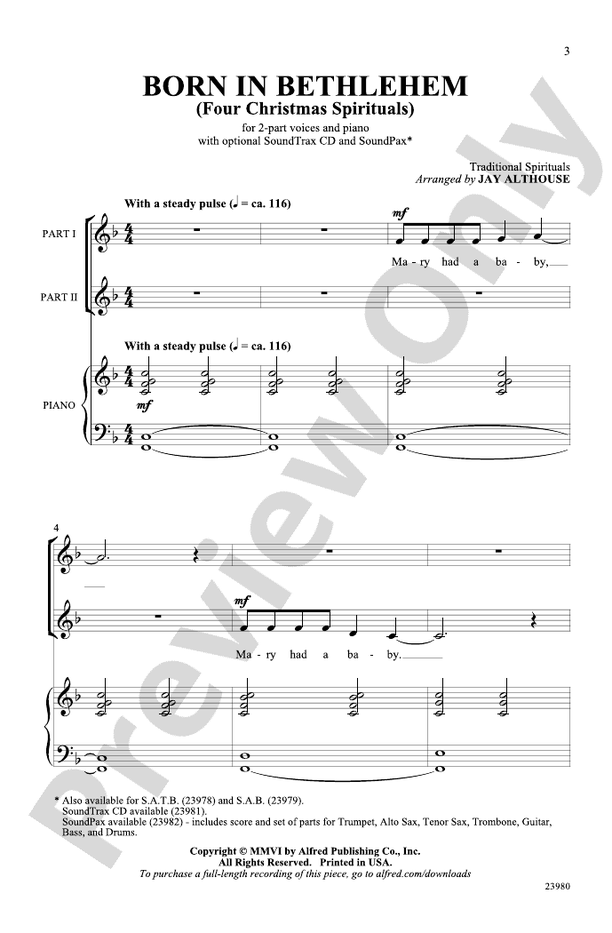 Born in Bethlehem (Four Christmas Spirituals) – 2-Part Choral Octavo (Digital Download)