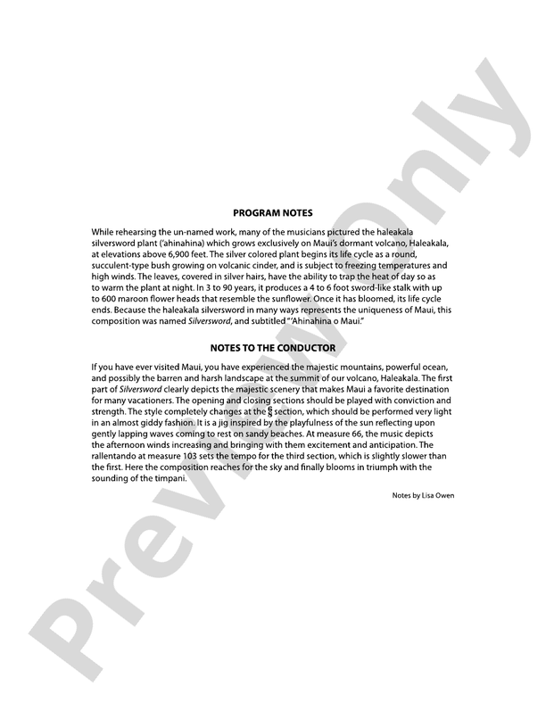 Silversword - Concert Band Conductor Score & Parts (Digital Download)