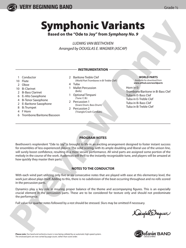 Symphonic Variants (Based on "Ode to Joy" from Symphony No. 9) - Concert Band Conductor Score & Parts (Digital Download)