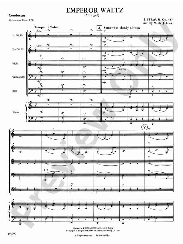 Emperor Waltz – String Orchestra Conductor Score & Parts (Digital Download)