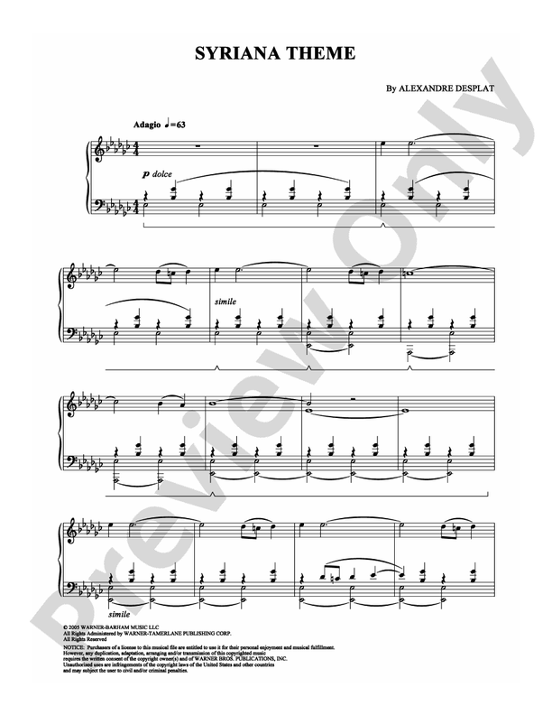 Syriana Theme - Piano (Digital Download)