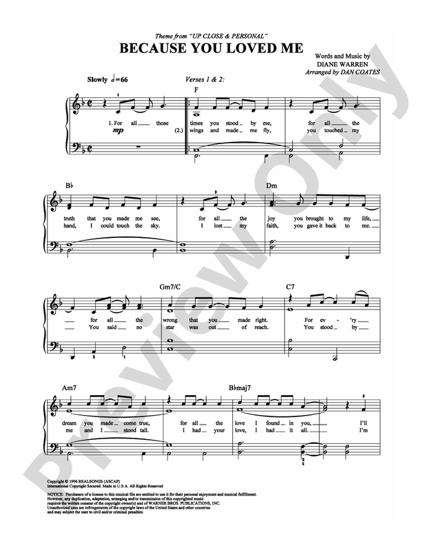 Because You Loved Me - Arr. Dan Coates (DSM-PS-0003523) - Easy Piano (Digital Download)