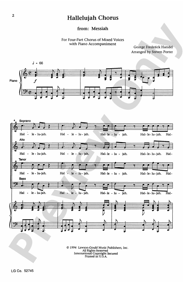 Hallelujah Chorus (Key of C) – SATB Choral Octavo (Digital Download)