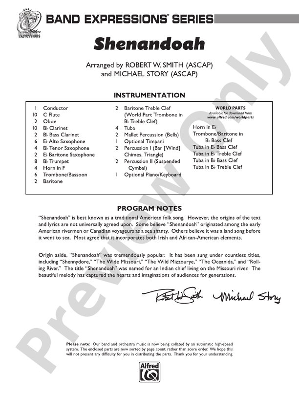Shenandoah (grade 0.5) - Concert Band Conductor Score & Parts (Digital Download)