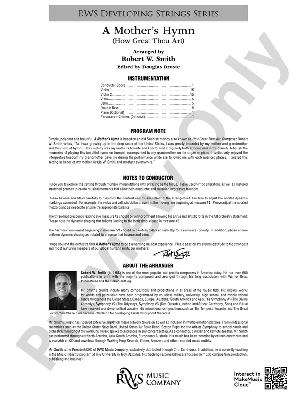 A Mother's Hymn - How Great Thou Art - String Orchestra Conductor Score & Parts (Digital Download)