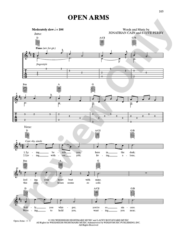 Open Arms - Guitar TAB (Digital Download)