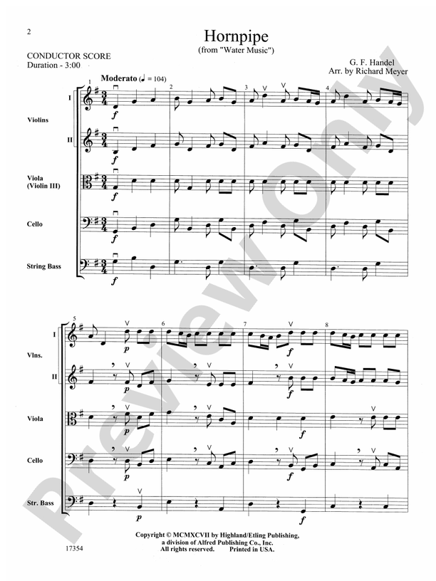 Hornpipe (from Water Music) – String Orchestra Conductor Score & Parts (Digital Download)