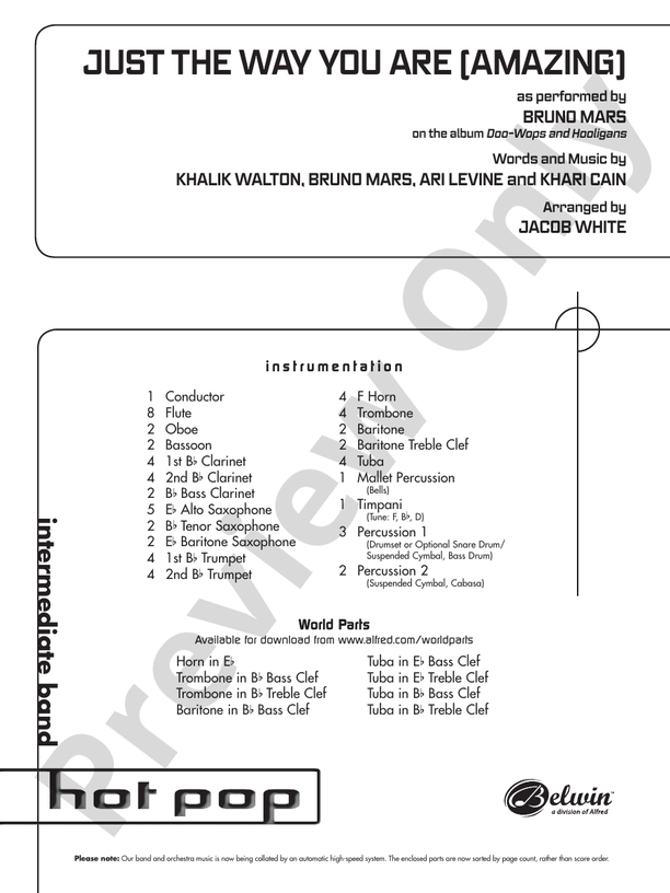 Just the Way You Are (Amazing) Arr. Jacob White - Concert Band Conductor Score & Parts (Digital Download)