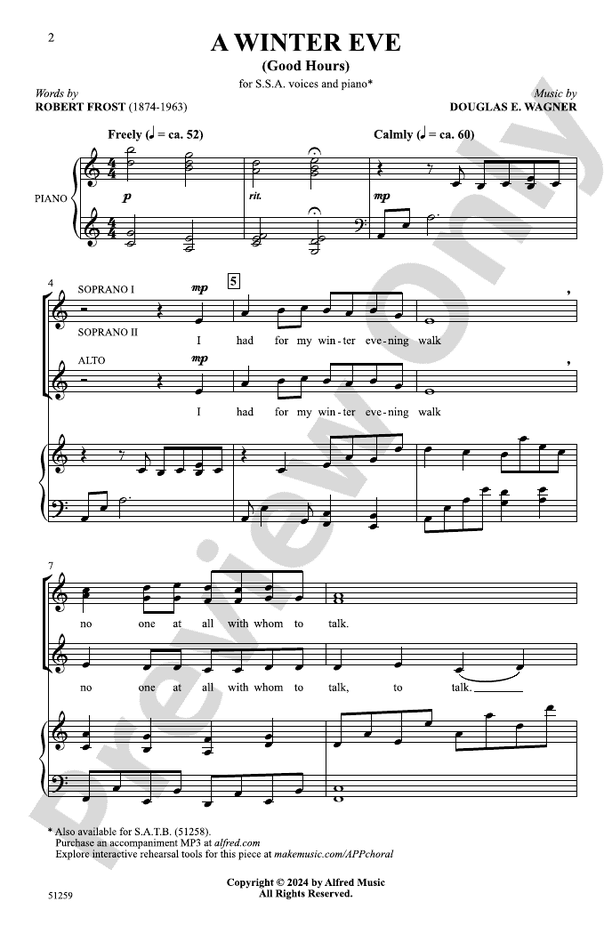 A Winter Eve - SSA Choral Octavo (Digital Download)