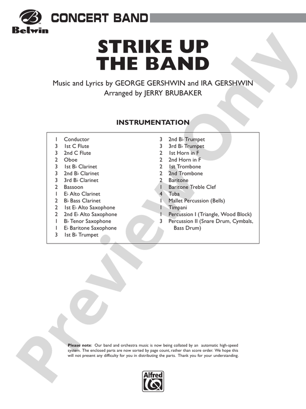 Strike Up the Band (Arr. Jerry Brubaker) - Concert Band Conductor Score & Parts (Digital Download)