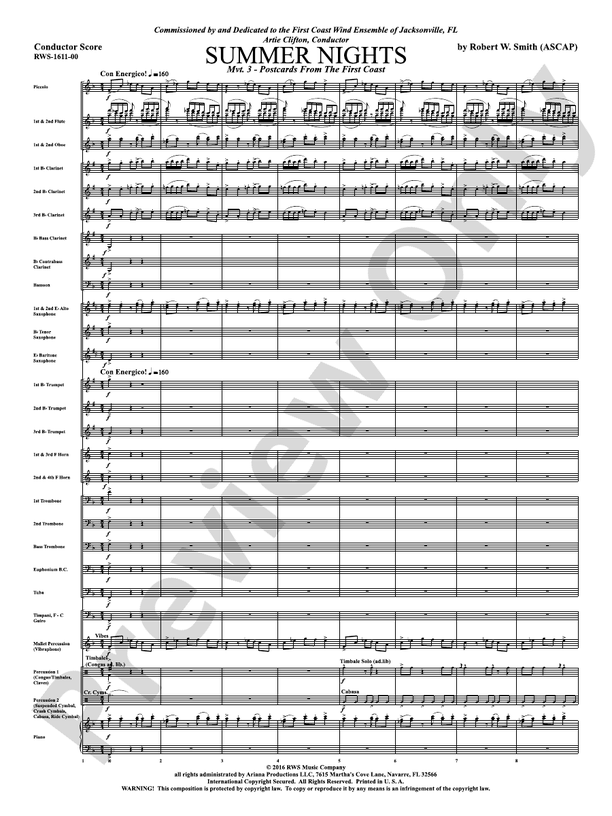 Summer Nights - Mvt. 3 - Postcards from the First Coast - Concert Band Conductor Score & Parts (Digital Download)