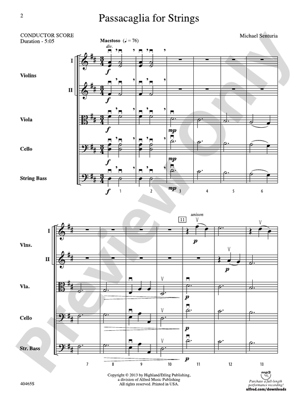 Passacaglia for Strings – String Orchestra Conductor Score & Parts (Digital Download)