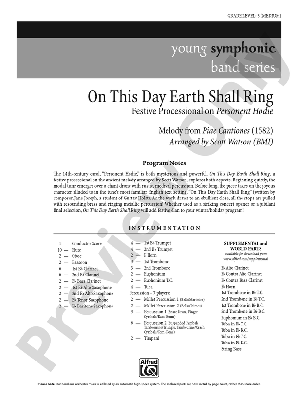 On This Day Earth Shall Ring - Concert Band Conductor Score & Parts (Digital Download)