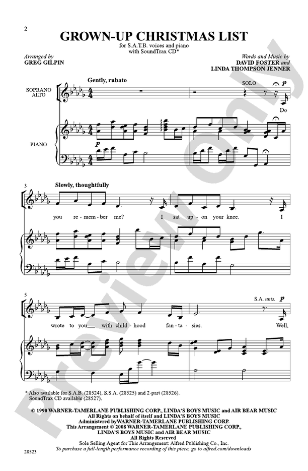 Grown-Up Christmas List - Arr. Greg Gilpin – SATB Choral Octavo (Digital Download)