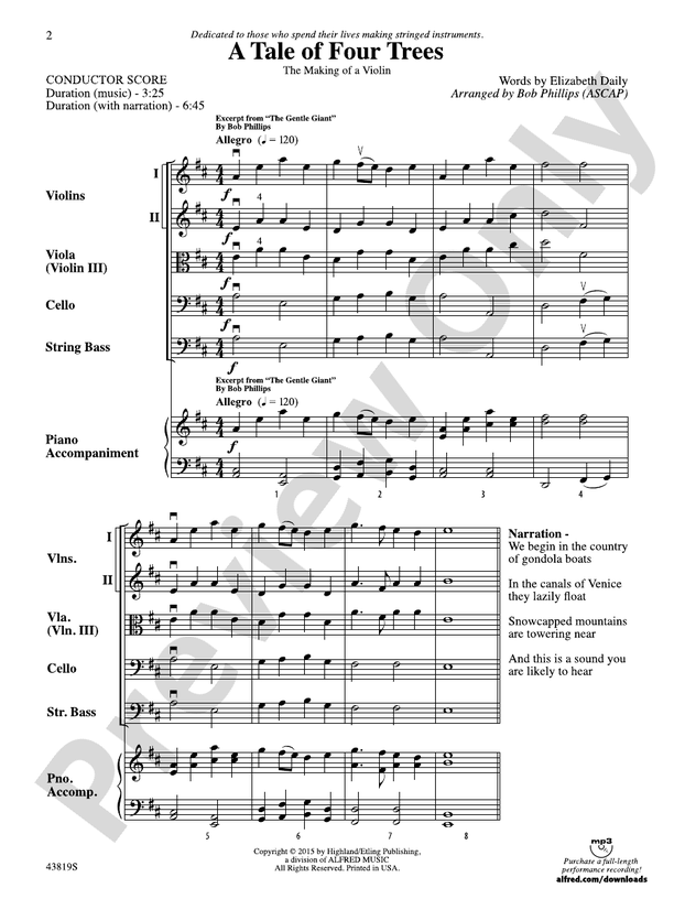 A Tale of Four Trees – String Orchestra Conductor Score & Parts (Digital Download)
