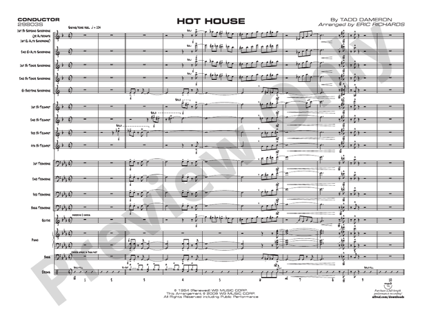 Hot House - Jazz Ensemble Conductor Score & Parts(Digital Download)