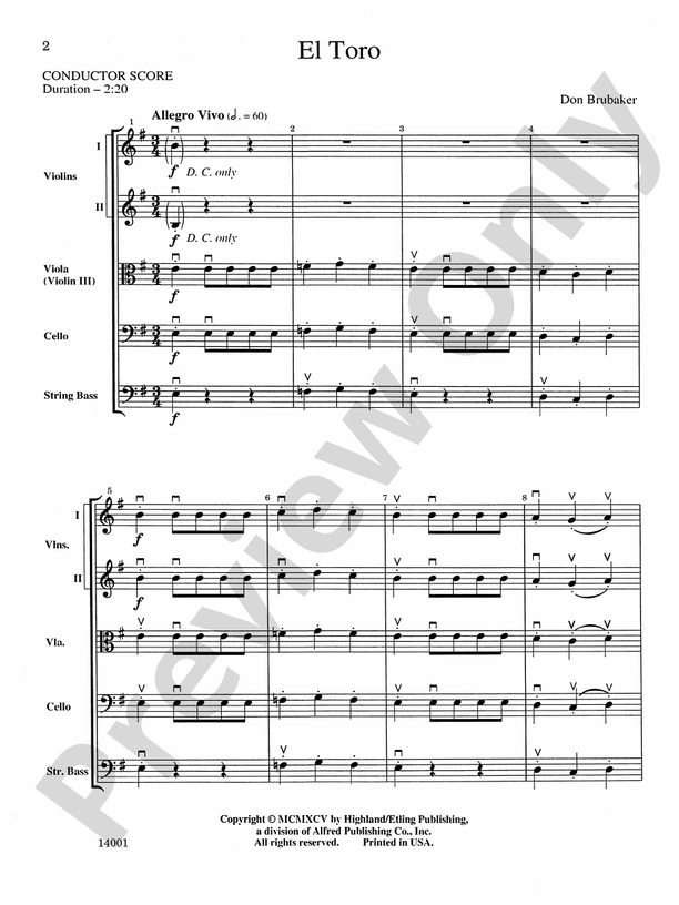El Toro – String Orchestra Conductor Score & Parts (Digital Download)
