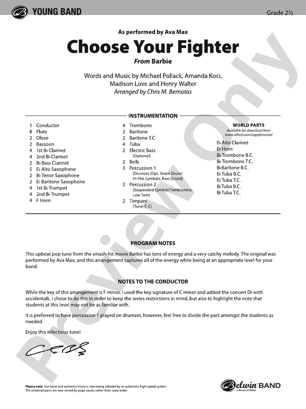 Choose Your Fighter - Concert Band Conductor Score & Parts (Digital Download)