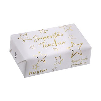Huxter Teacher Soap Basil Lime and Mandarin White with Gold Stars and Writing Superstar Teacher