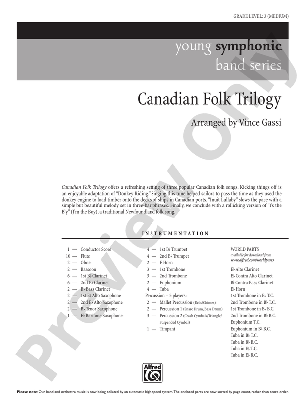Canadian Folk Trilogy - Concert Band Conductor Score & Parts (Digital Download)