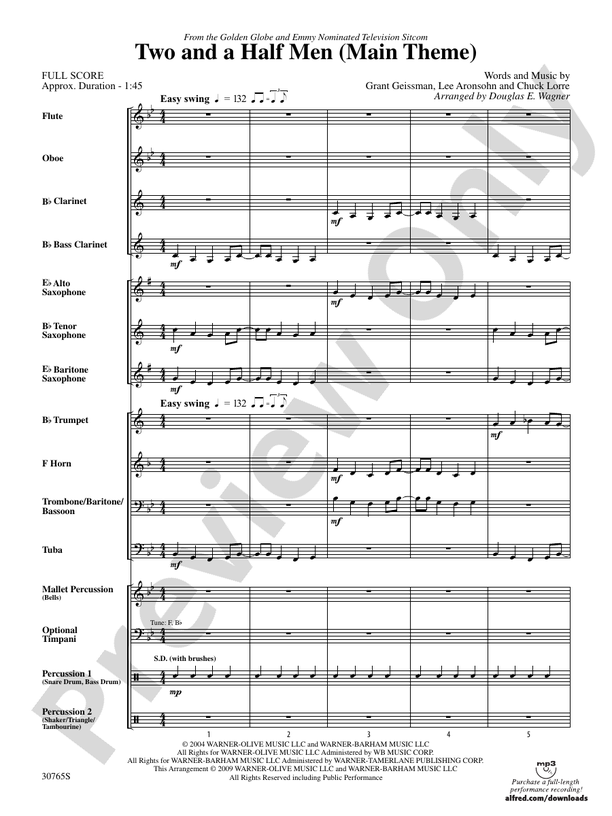 Two and a Half Men (Main Theme) - Concert Band Conductor Score & Parts (Digital Download)