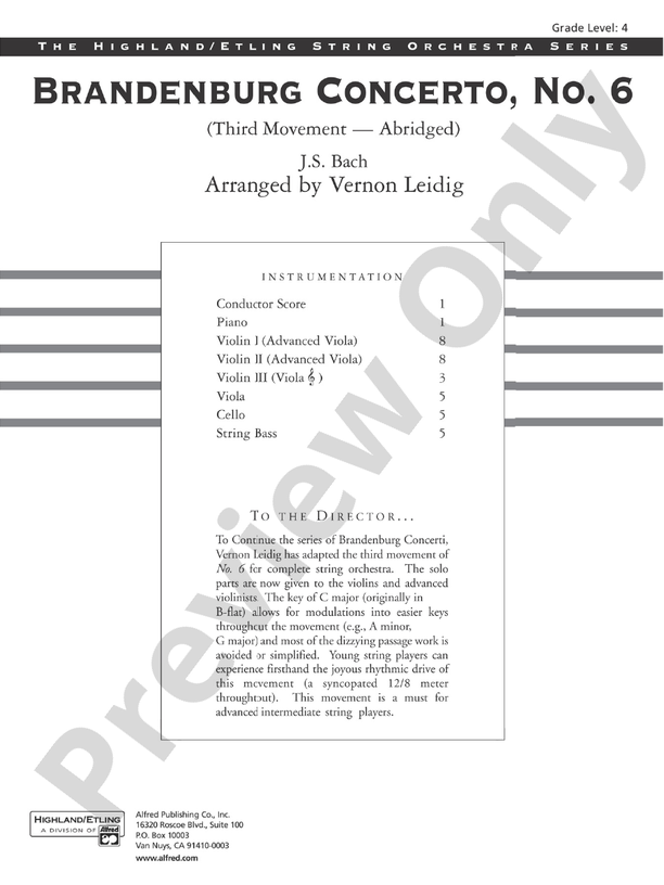 Brandenburg Concerto No. 6, 3rd Movement (Abridged) – String Orchestra Conductor Score & Parts (Digital Download)