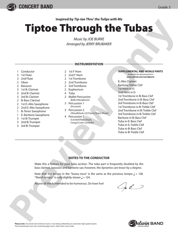 Tiptoe Through the Tubas - Concert Band Conductor Score & Parts (Digital Download)