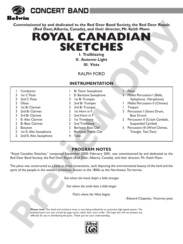 Royal Canadian Sketches - Concert Band Conductor Score & Parts (Digital Download)