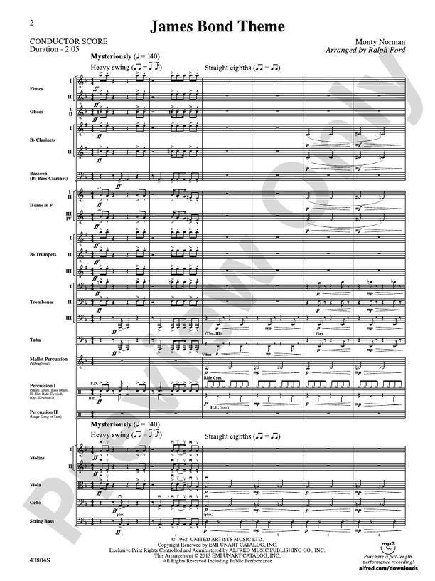 James Bond Theme – Full Orchestra Conductor Score & Parts (Digital Download)
