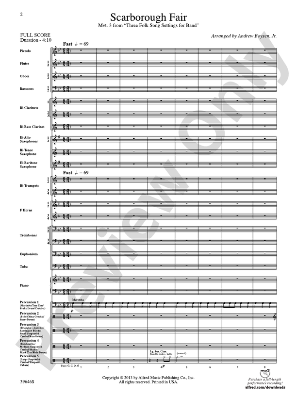 Scarborough Fair (Grade 4) - Concert Band Conductor Score & Parts (Digital Download)