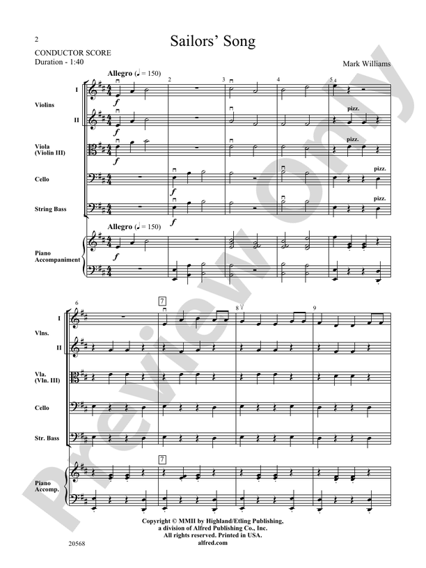 Sailor's Song – String Orchestra Conductor Score & Parts (Digital Download)