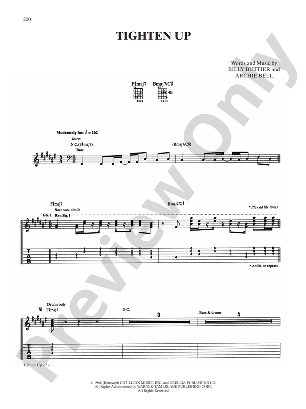 Tighten Up - Interm./Easy Guitar TAB (Digital Download)