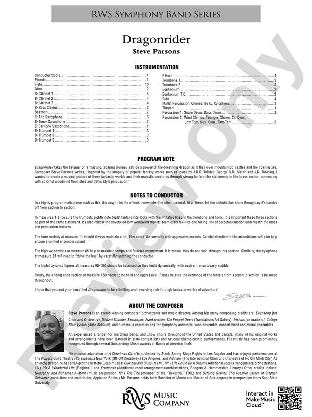 Dragonrider - Concert Band Conductor Score & Parts (Digital Download)