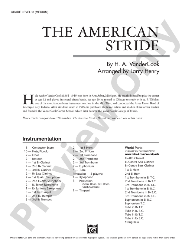 The American Stride - Concert Band Conductor Score & Parts (Digital Download)