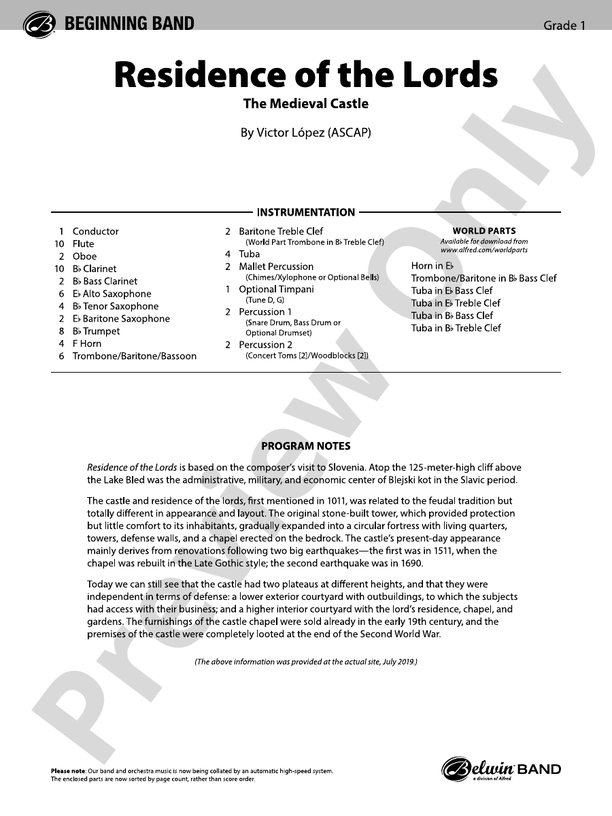 Residence of the Lords - Concert Band Conductor Score & Parts (Digital Download)