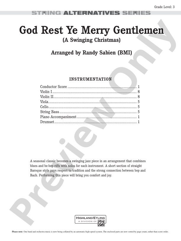 God Rest Ye Merry Gentlemen (Grade 3) – String Orchestra Conductor Score & Parts (Digital Download)