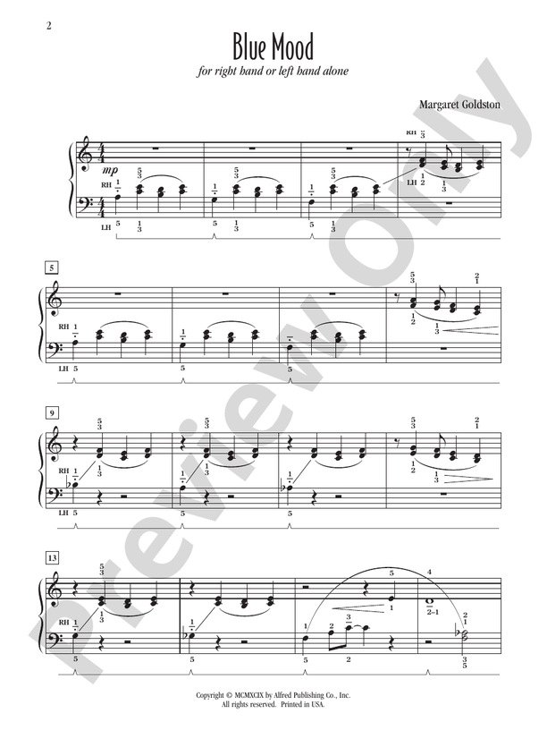 Blue Mood (for right hand or left hand alone) - Piano Solo (Digital Download)