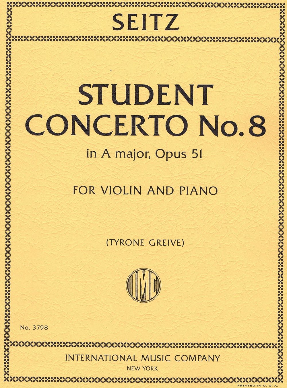 Seitz - Student Concerto in AMaj Op51 - Violin/Piano Accompaniment edited by Greive IMC IMC3798