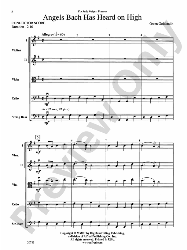 Angels Bach Has Heard on High – String Orchestra Conductor Score & Parts (Digital Download)