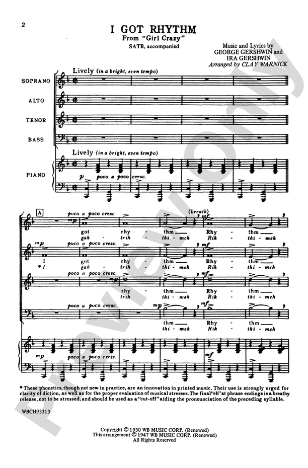I Got Rhythm - Arr. Clay Warnick – SATB Choral Octavo (Digital Download)