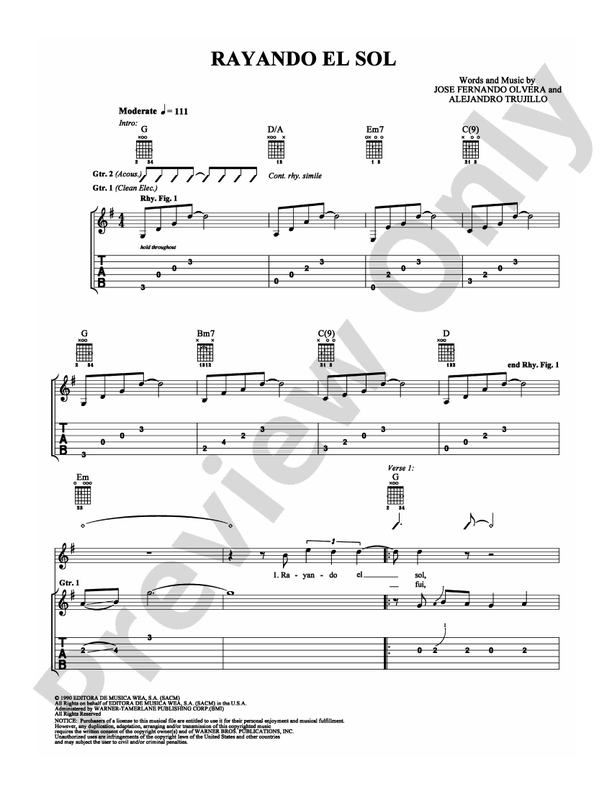 Rayando el Sol - Guitar TAB (Digital Download)