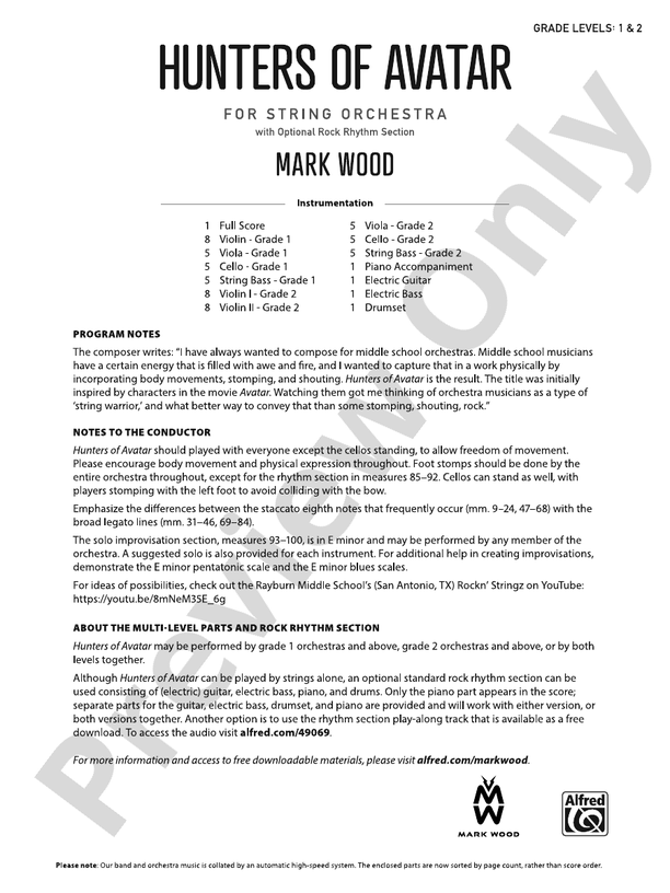 Hunters of Avatar - String Orchestra Conductor Score & Parts (Digital Download)