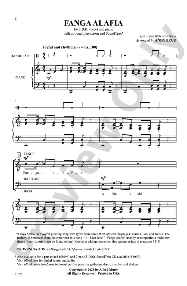 Fanga Alafia - TBB Choral Octavo (Digital Download)
